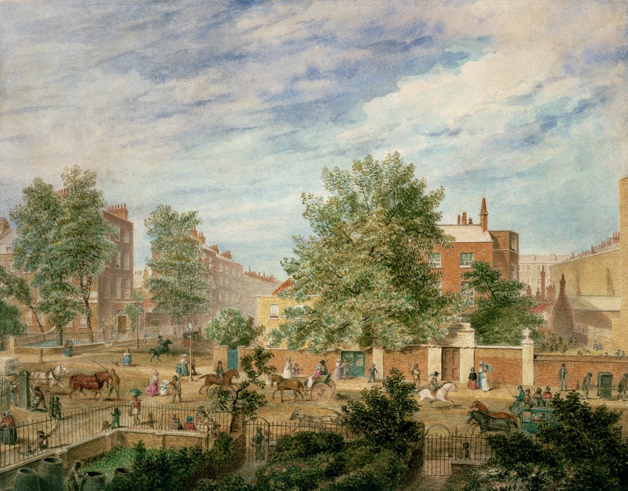 Marylebone Road ved krydset med Lisson Grove, der viser den filologiske skole om sommeren, 1849 af T. Paul Fisher