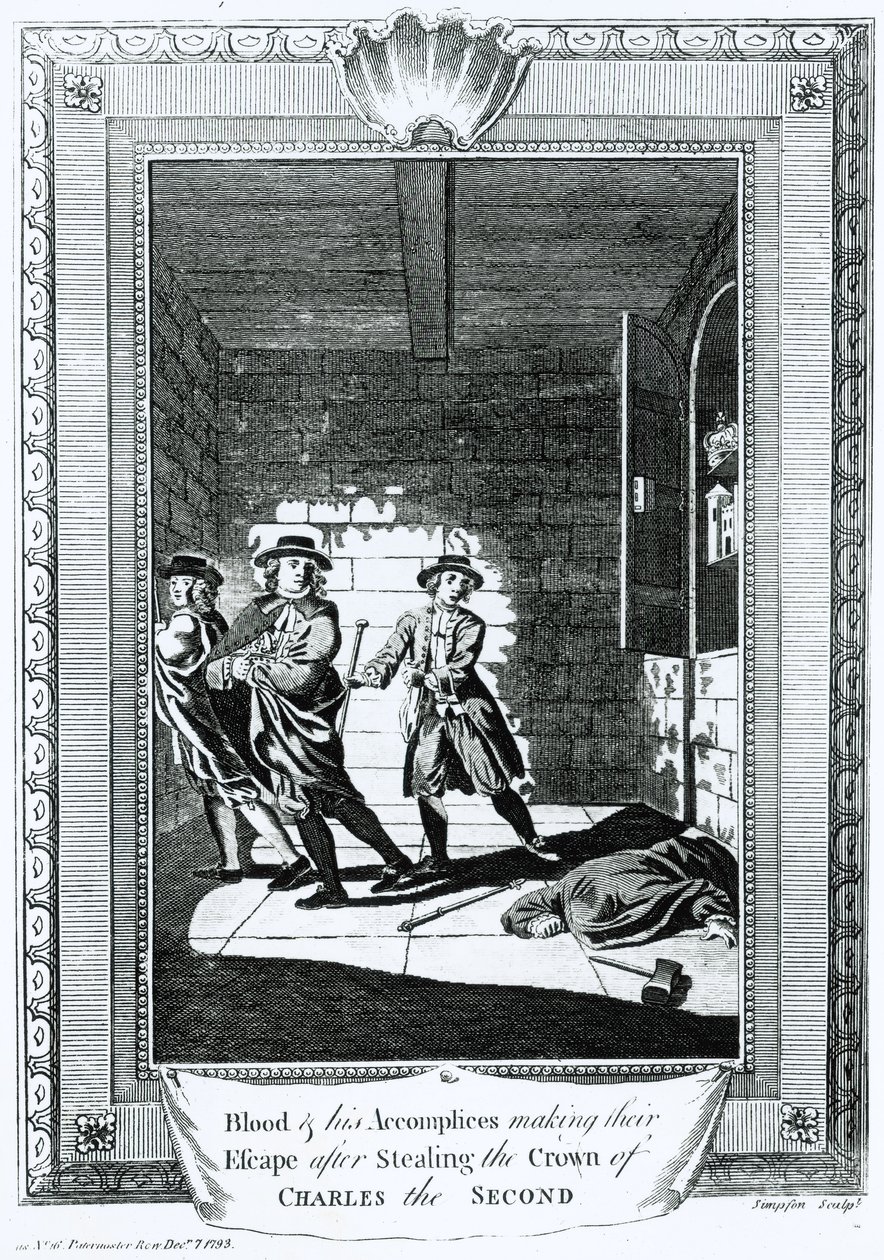 Blod og hans medskyldige undslap efter at have stjålet kronen af Charles II, 1793 af T. Simpson