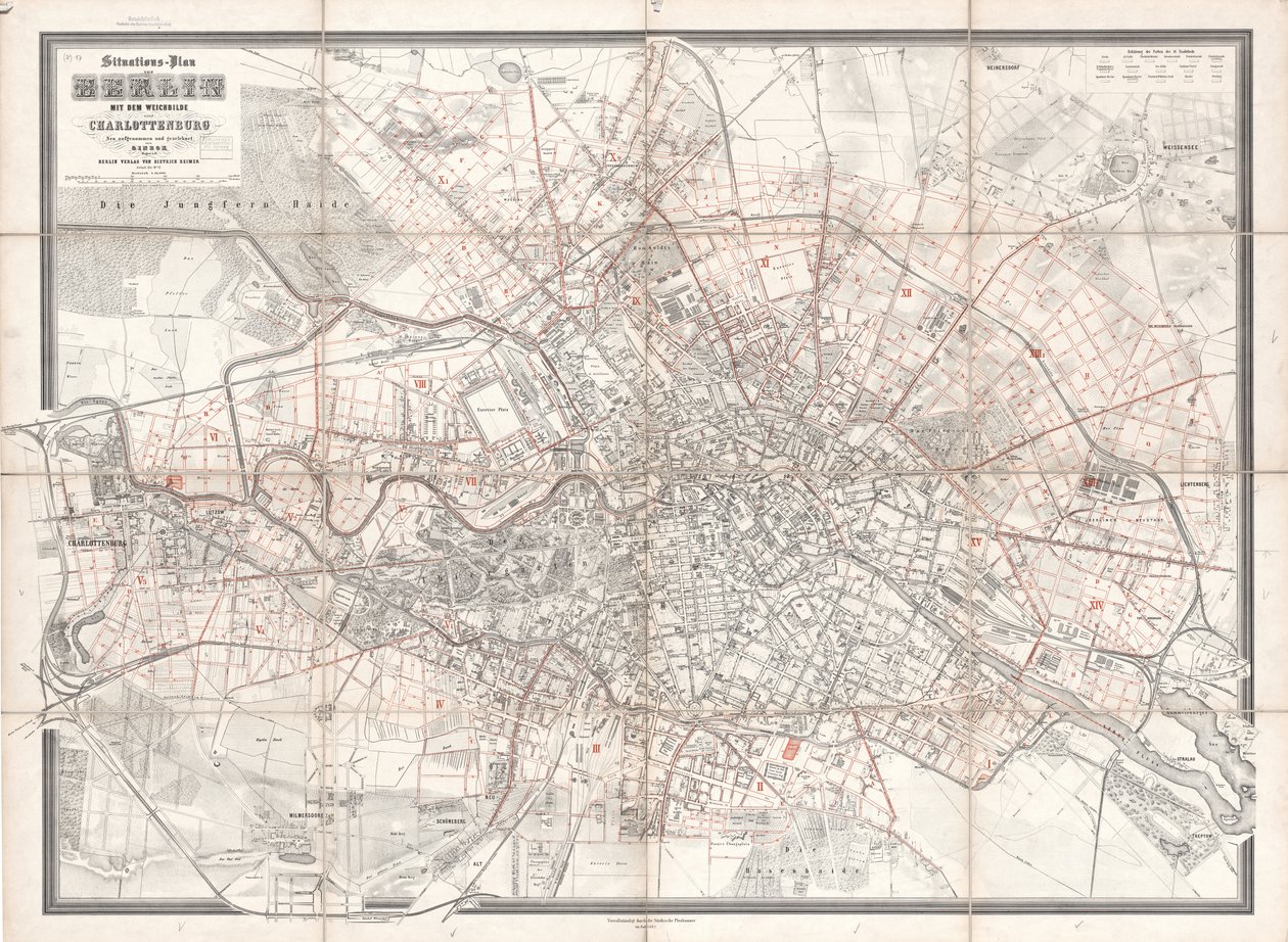 Situationsplan for Berlin med Weichbilde og Charlottenburg nyindspillet og tegnet af Sineck af T. Sineck