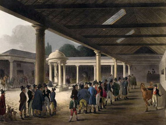 Tattersalls Horse Repository fra Ackermanns Microcosm of London af T. and Pugin Rowlandson