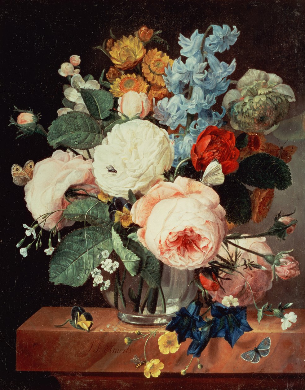 Vase med blomster på en marmorkant af T.F. Ehaerts