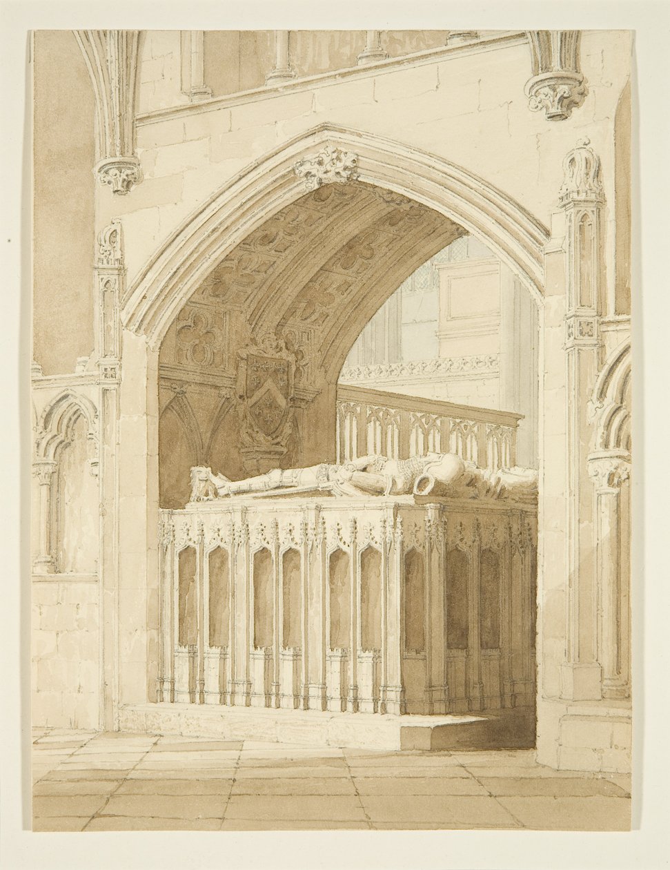 Robert Fitzhardings grav, død 1170, i Bristol Cathedral (blyant og akvarel på papir) af T.H. Clarke