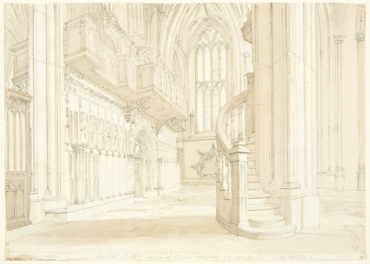 Udsigt over orgelskærmen i Bristol Cathedral af T.H. Clarke