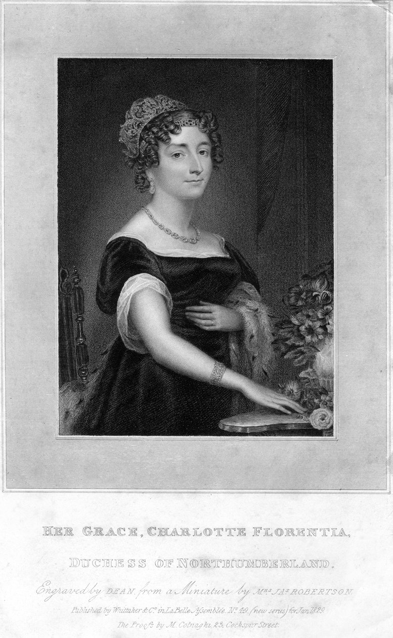 Hendes nåde Charlotte Florentia, hertuginde af Northumberland, 1829. af T. A. Dean