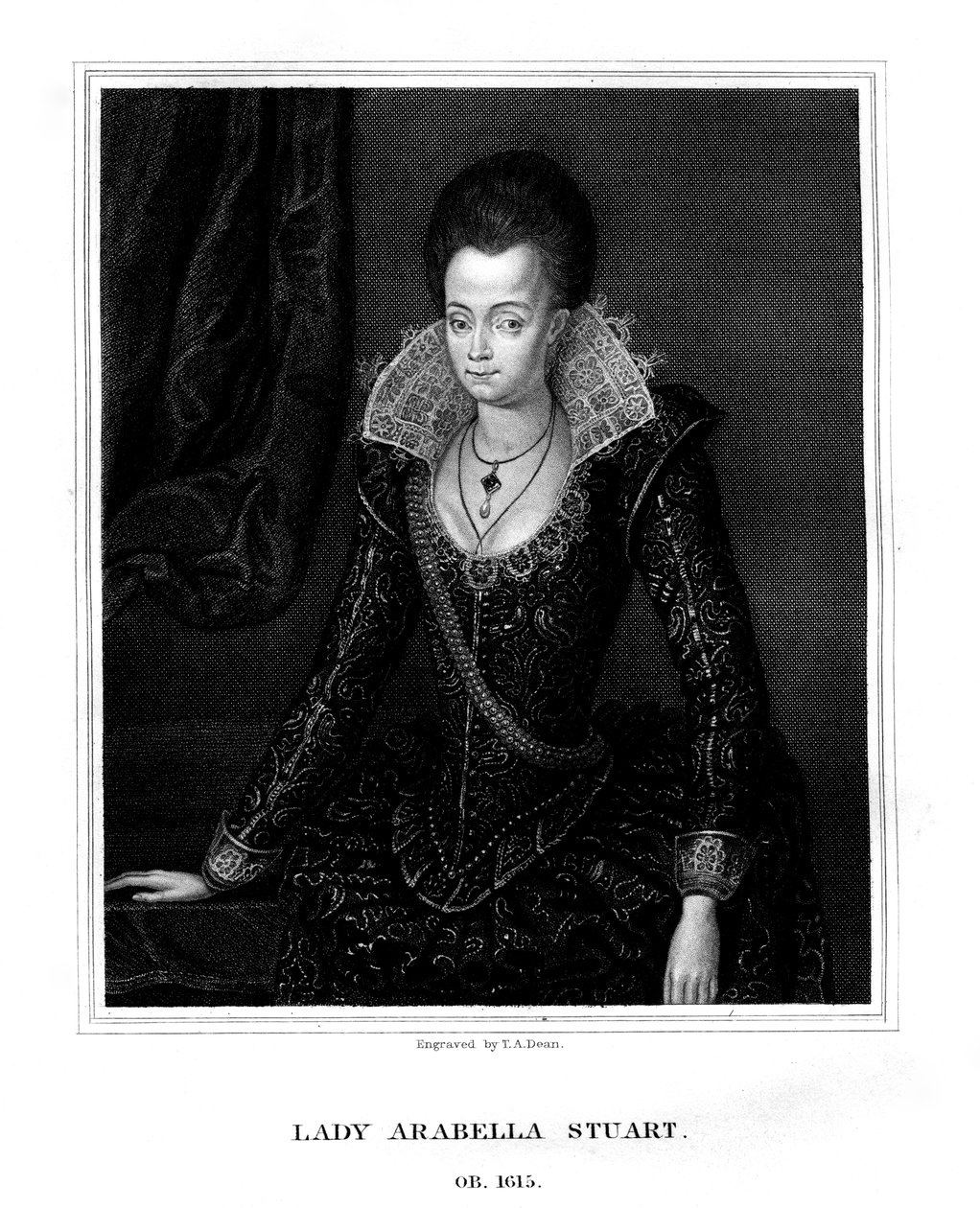 Lady Arabella Stuart, hertuginde af Somerset, 1826. af T. A. Dean