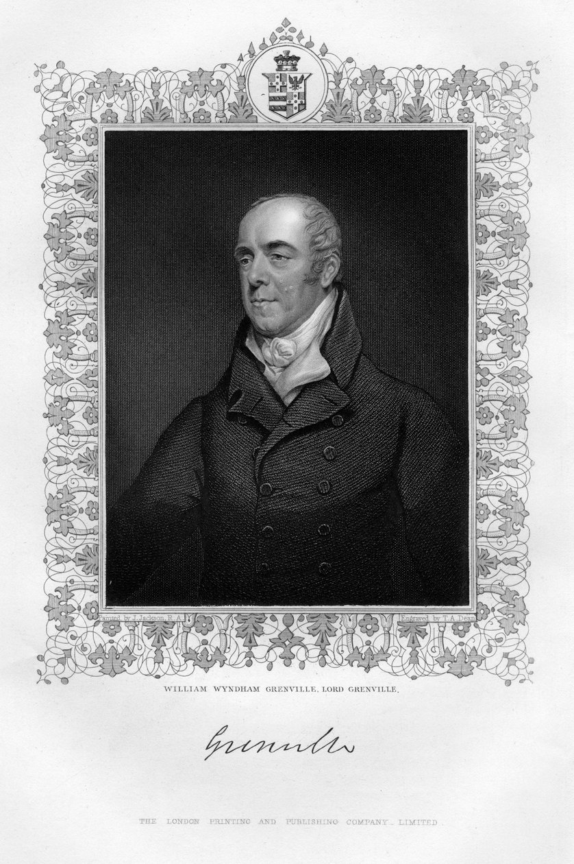 William Wyndham Grenville 1759-1834, 1. Baron Grenville, engelsk politiker, 1800-tallet. af T. A. Dean