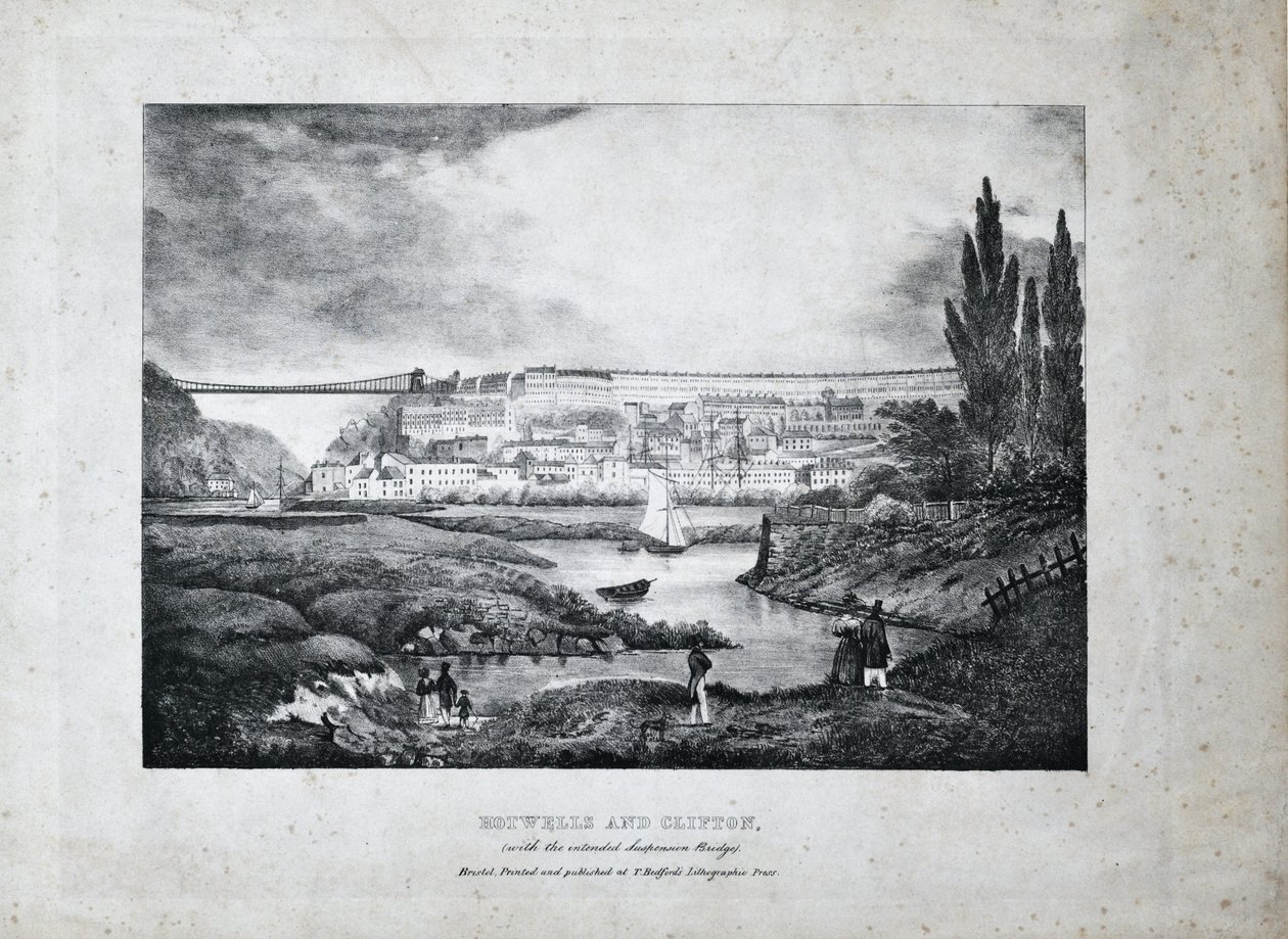 Hotwells og Clifton, ca. 1831 (litografi på papir) af T. Bedford