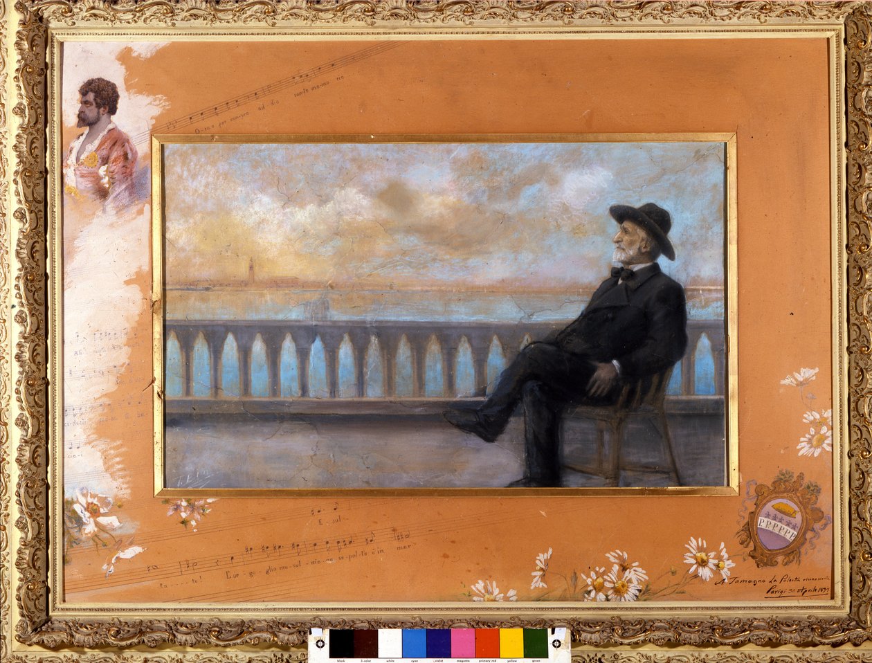 Portræt af Giuseppe Verdi, italiensk komponist (1813-1901), i Venedig. Pastel af T. Bianco doneret af komponisten til sangeren Tamagno i 1897. af T. Bianco