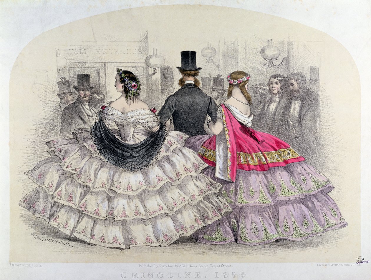 Damer iført crinolines på Royal Italian Opera, Covent Garden, 1859 (farvegravering) af T. H. Guerin
