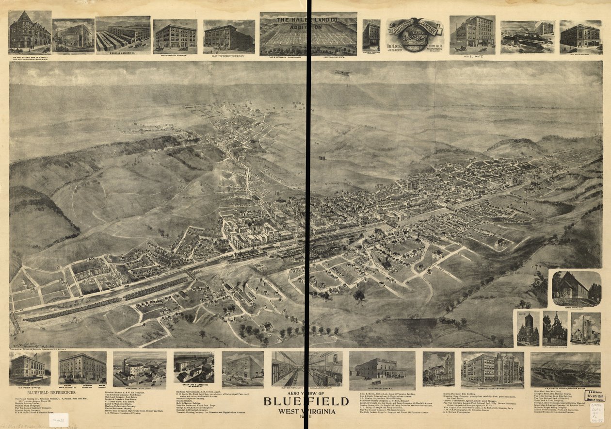 Luftudsigt over Bluefield, West Virginia 1911 af T. M. Fowler
