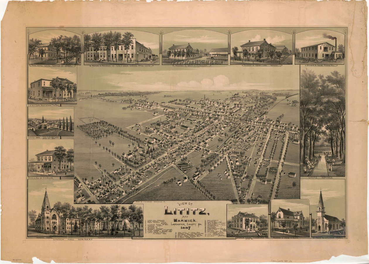Udsigt over Lititz og Warwick, Lancaster County, Pa.: 1887 af T. M. Fowler