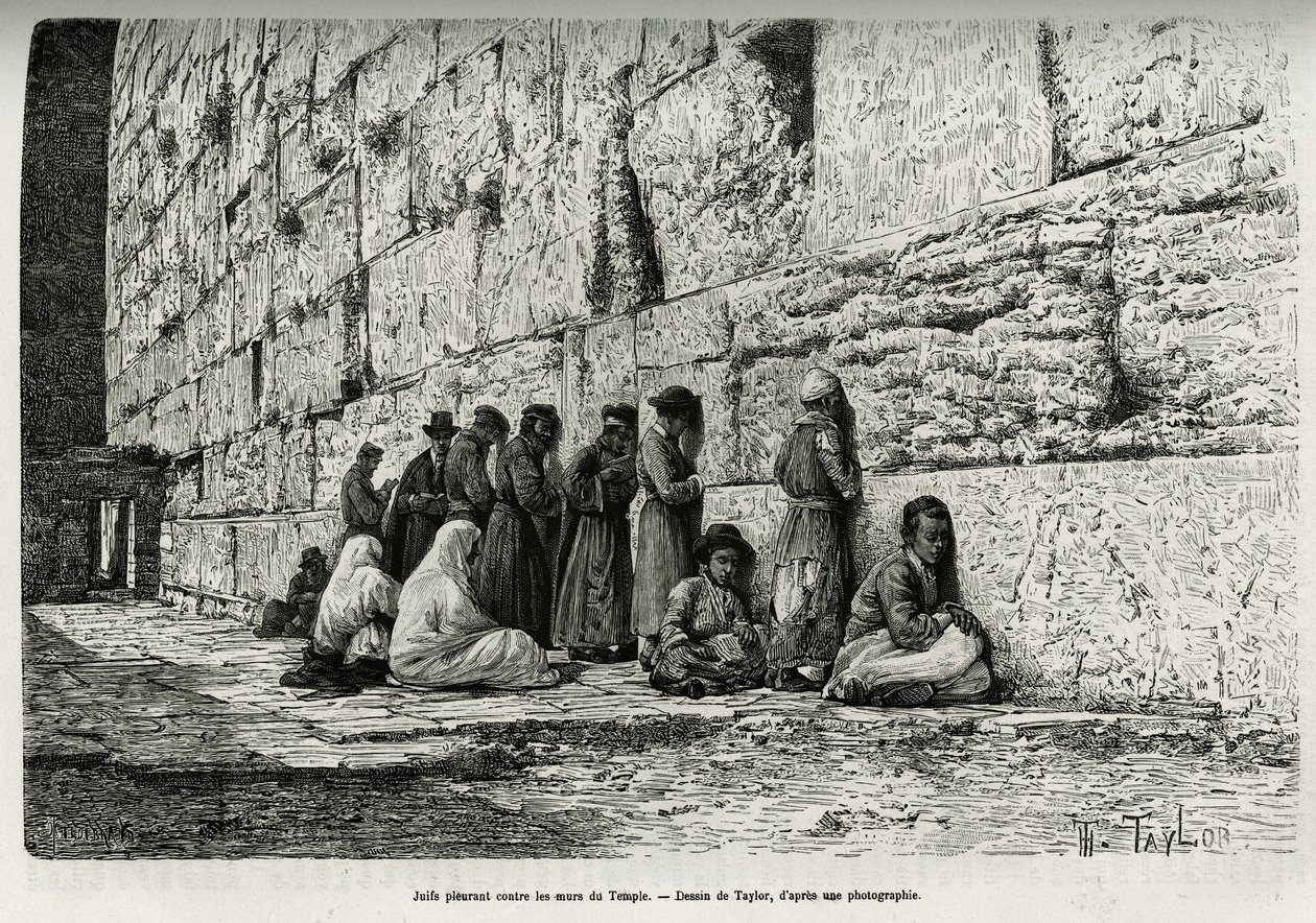 Jøder, der græder mod templets mure (klagemur). Gravering af Taylor, til illustration af La Syria d