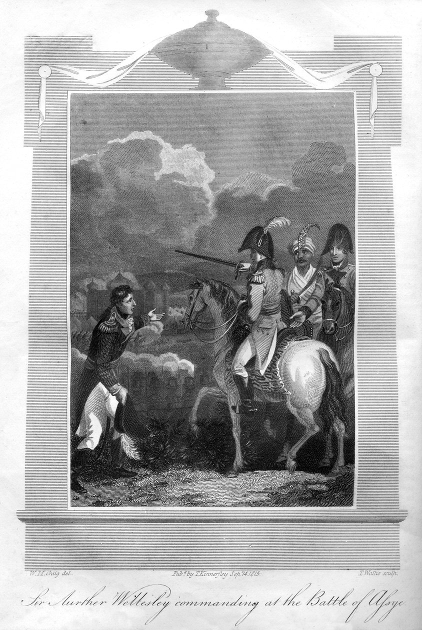 Hertugen af Wellington kommanderede i slaget ved Assaye, 1816. af T. Wallis