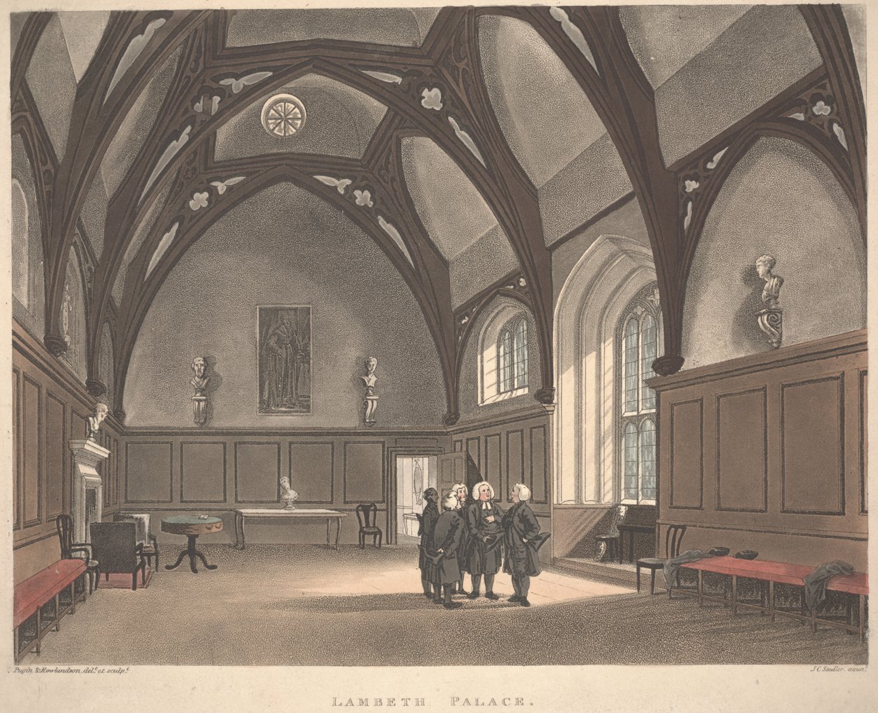 Lambeth Palace, graveret af Joseph Constantine Stadler (fl.1780-1812), udgivet 1808 (farvet akvatint) af T. and Pugin A.C. Rowlandson