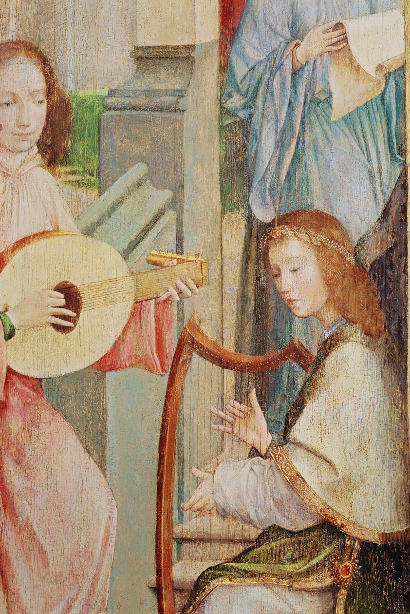 Bebudelsen, detalje af to engle, der spiller på instrumenter (se også 65889) af Taborda Vlame Frey, Carlos