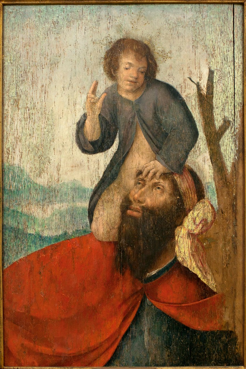 Sankt Christopher - Maleri fra broder Carlos værksted (flamsk maler aktiv mellem 1517 og 1544), olie på træ, omkring 1530 (St. Christopher, af broder Carlos værksted (aktiv mellem 1517-1544), olie på panel, omkring 1530 ) - Musée d