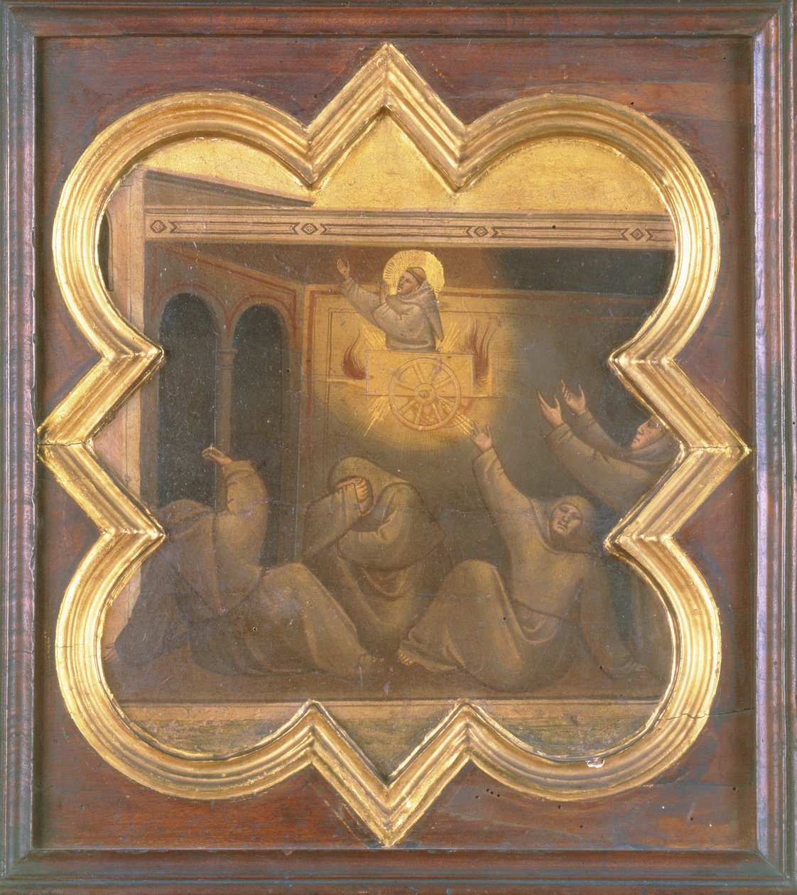 Franciskus tilsyneladende i Ildvognen (tempera på panel) af Taddeo Gaddi