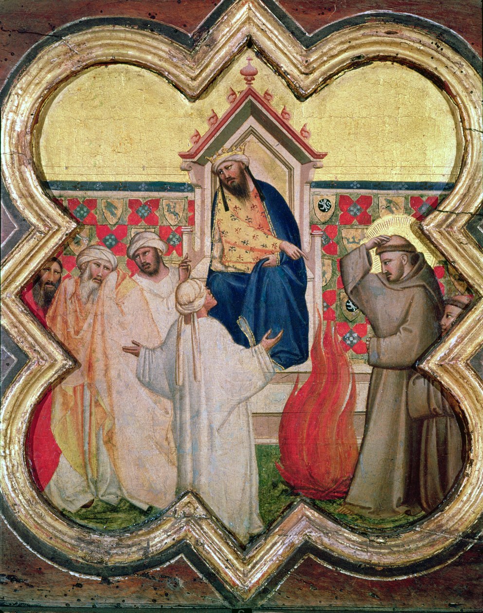 The Trial by Fire, St. Francis tilbyder at gå gennem ild, for at omvende sultanen af Egypten i 1219, af Taddeo Gaddi