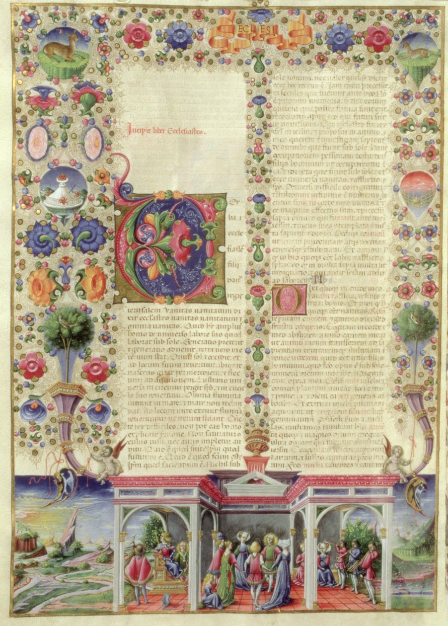 Lat 422 VolI fol.280v Begyndelsen af Prædikerens Bog, fra Borso dEste Bible, c.1455-61 af Taddeo Crivelli