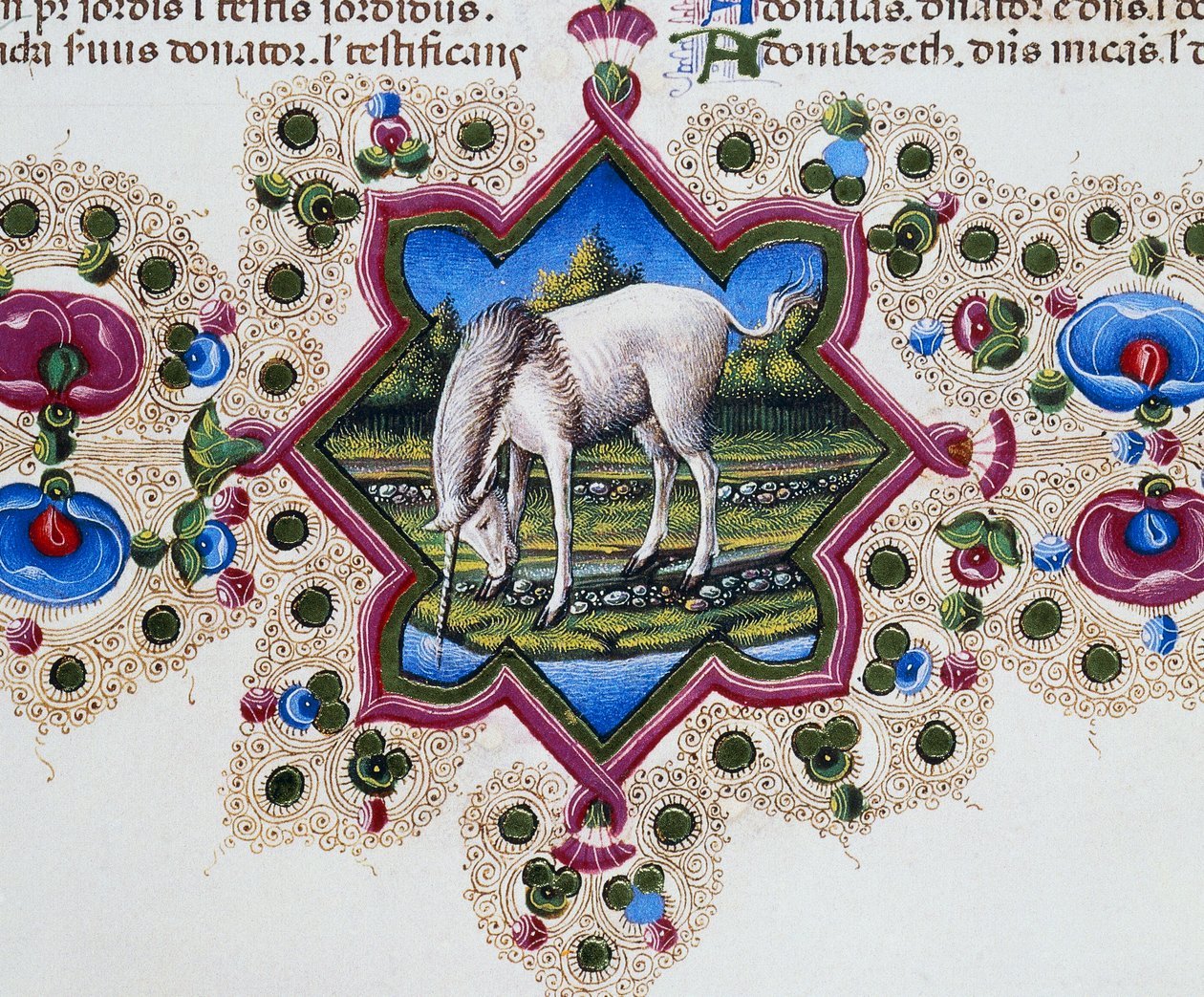 Grænsefrise ved foden af siden med enhjørning, bind II f 245, v, Bible of Borso d