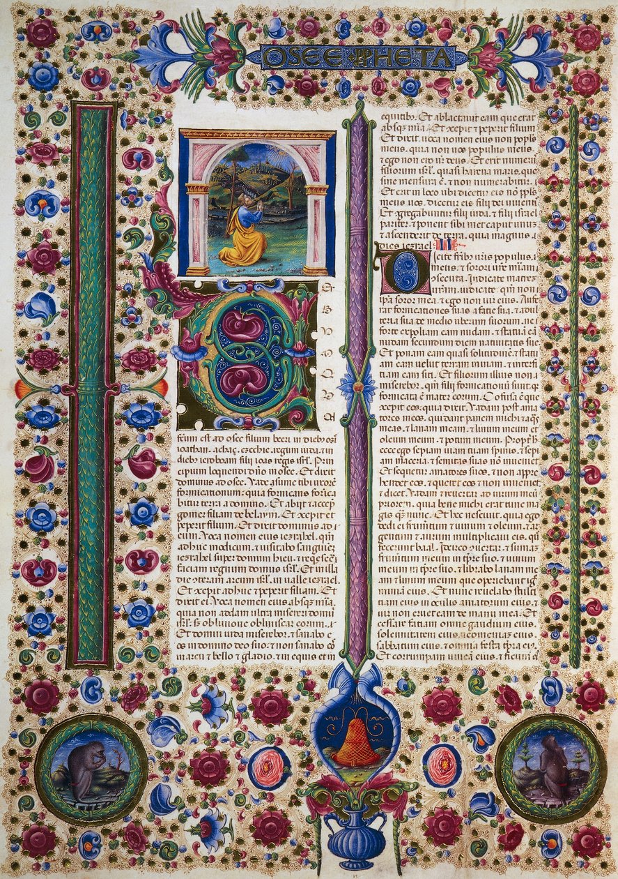 Incipit fra profeten Hoseas Bog, fra bind II af Bible of Borso d