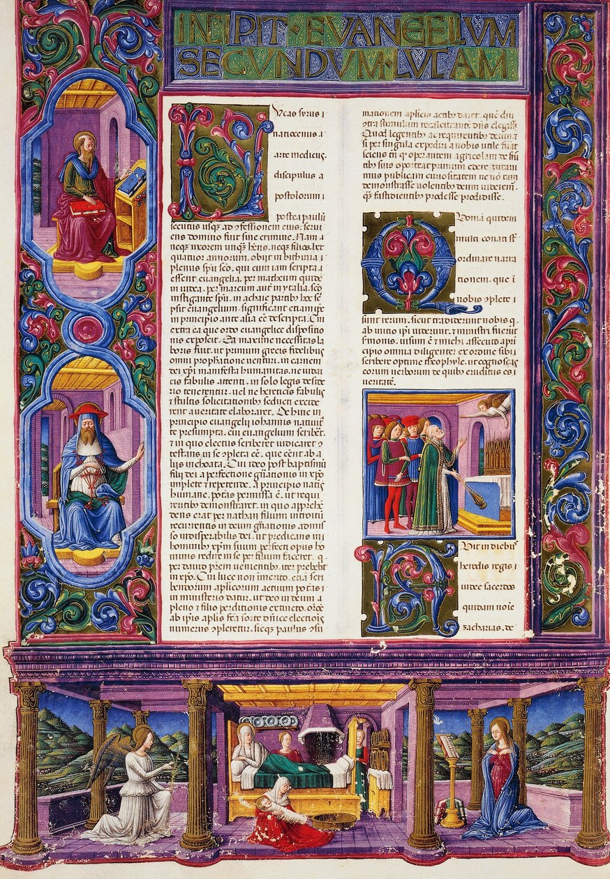 Incipit fra Evangeliet ifølge Lukas, fra bind II af Bible of Borso d