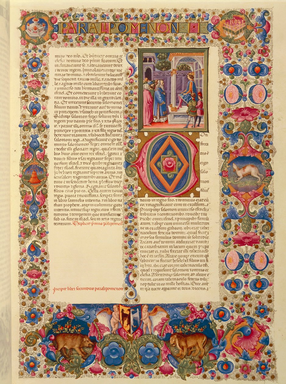 Italien, indledningen til den anden Krønikebog, eller Paralipomenon II-miniature fra den latinske bibel Borso d
