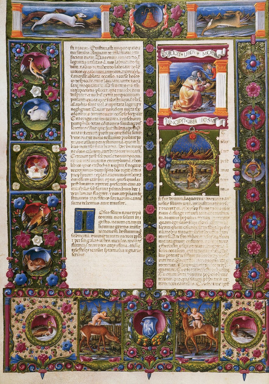 Slutningen af Femte Mosebog og indledning fra Josvas Bog, fra bind II af Bible of Borso d