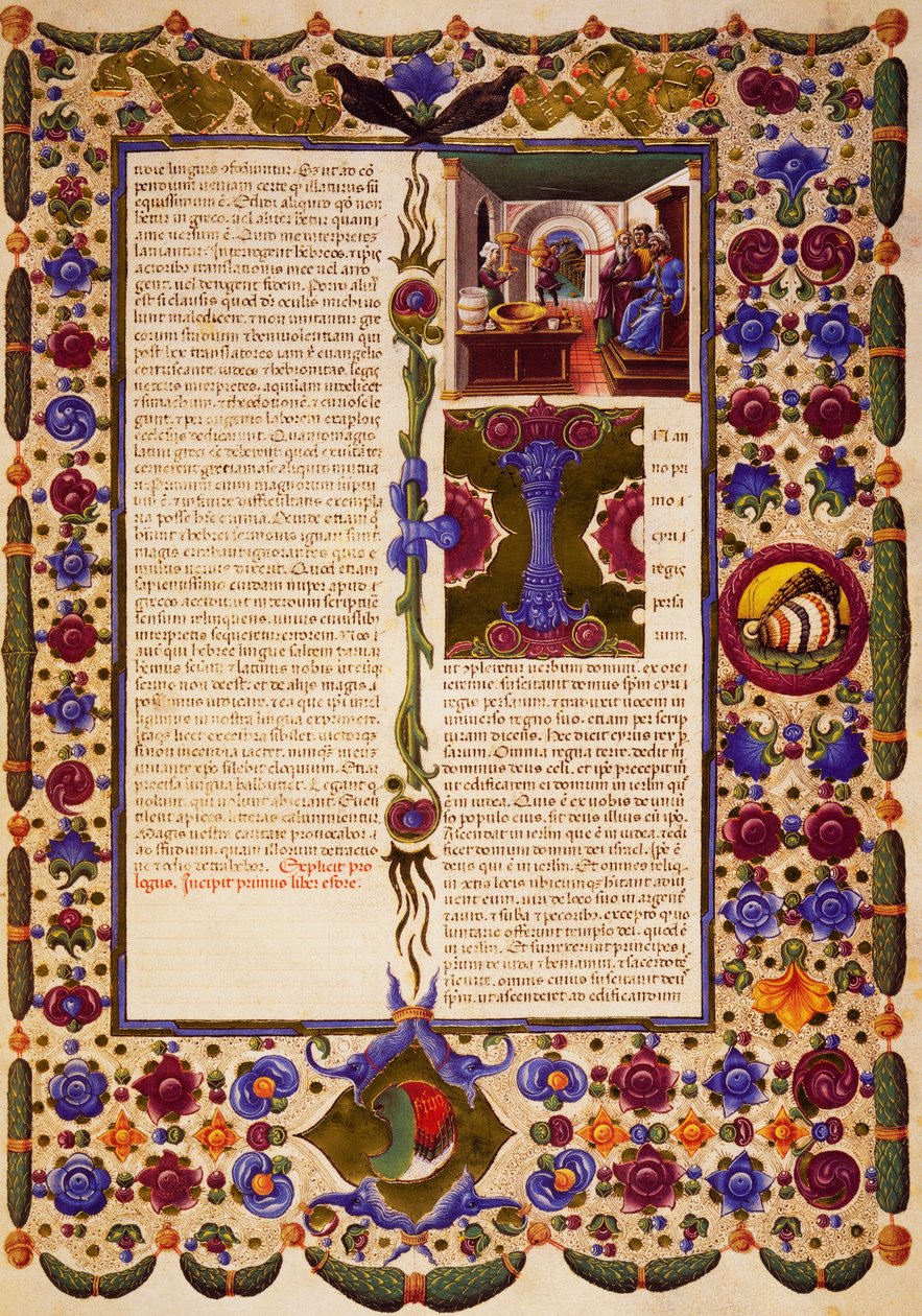 Slutningen af Prolog og Incipit fra Anden Mosebog, fra bind I af Bible of Borso d