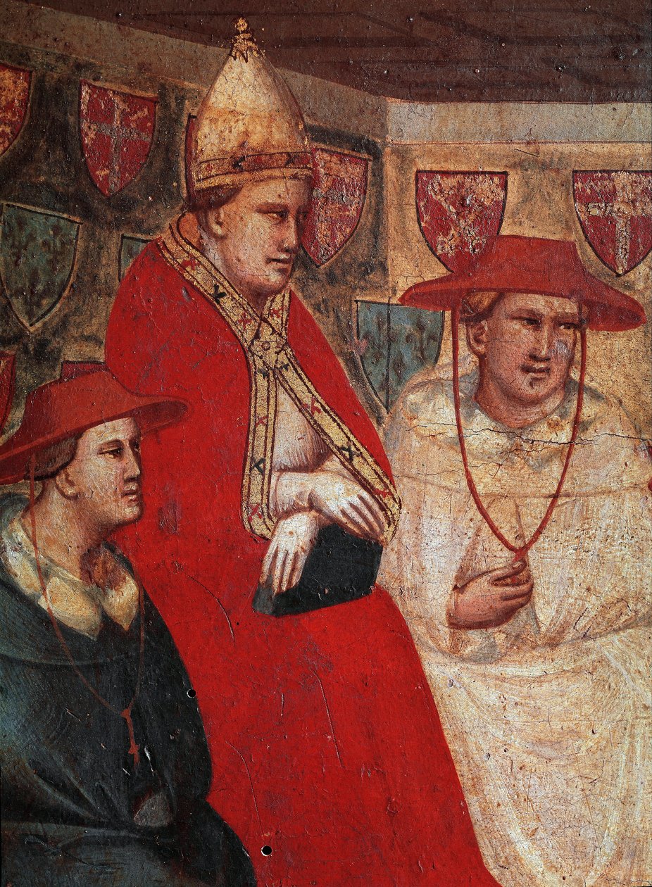 Historien om Saint Francois af Assisi: repræsentation af pave Innocenzo III (Innocentius) (1160-1216), der bekræfter franciskanerstyret i 1210. Detalje. Fresco af Taddeo Gaddi (1295/1300-1366), Firenze, Galleria dell