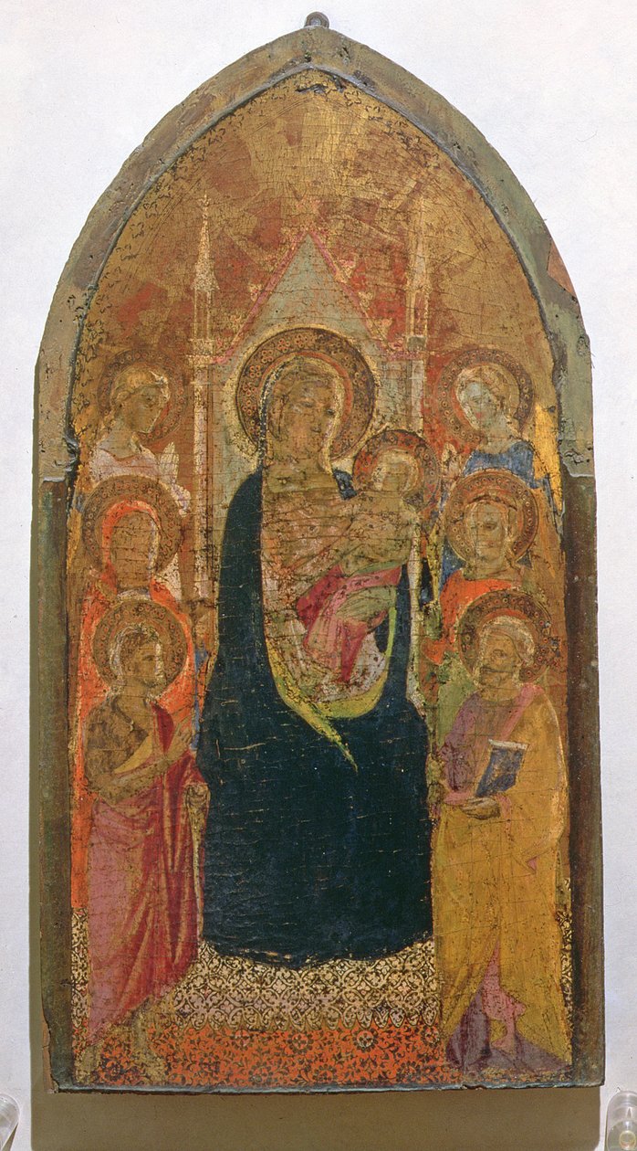Madonna og barn med hellige (tempera på panel) af Taddeo Gaddi