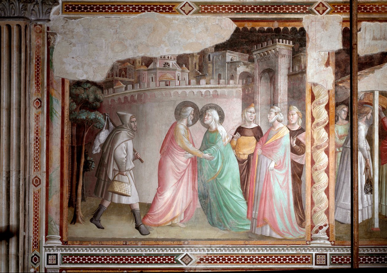 Jomfruens liv: møde mellem Joachim og Anne ved den gyldne port (fresco, ca. 1327) af Taddeo Gaddi
