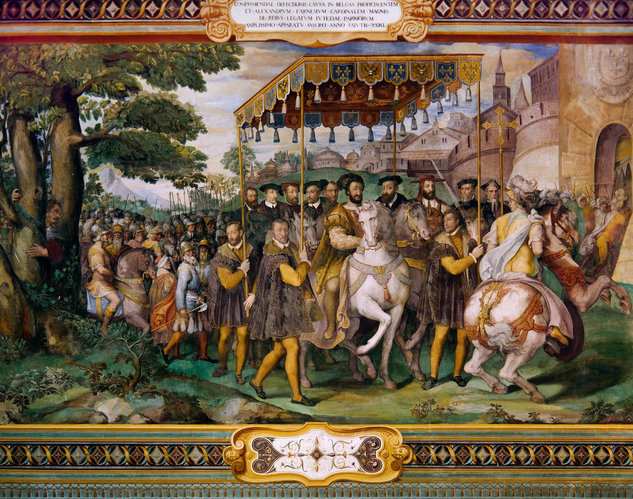 Francis I byder Charles V og kardinal Alessio Farnese velkommen i Paris af Taddeo Zuccari (1529-1566), Palazzo Farnese, Caprarola, Italien af Taddeo Zuccari