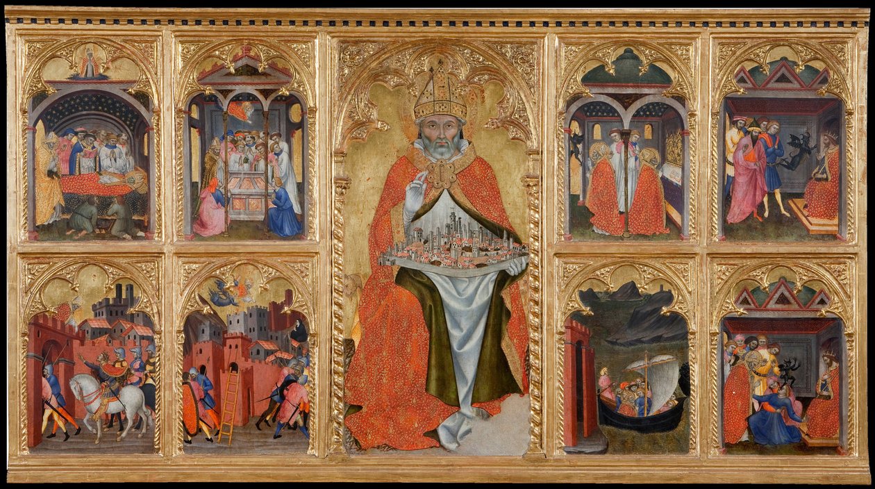""San Gimignano tronant"" (Saint Geminien af ​​Modena, 312-397) Tempera på træ af Taddeo di Bartolo (1362-1422) af Taddeo di Bartolo