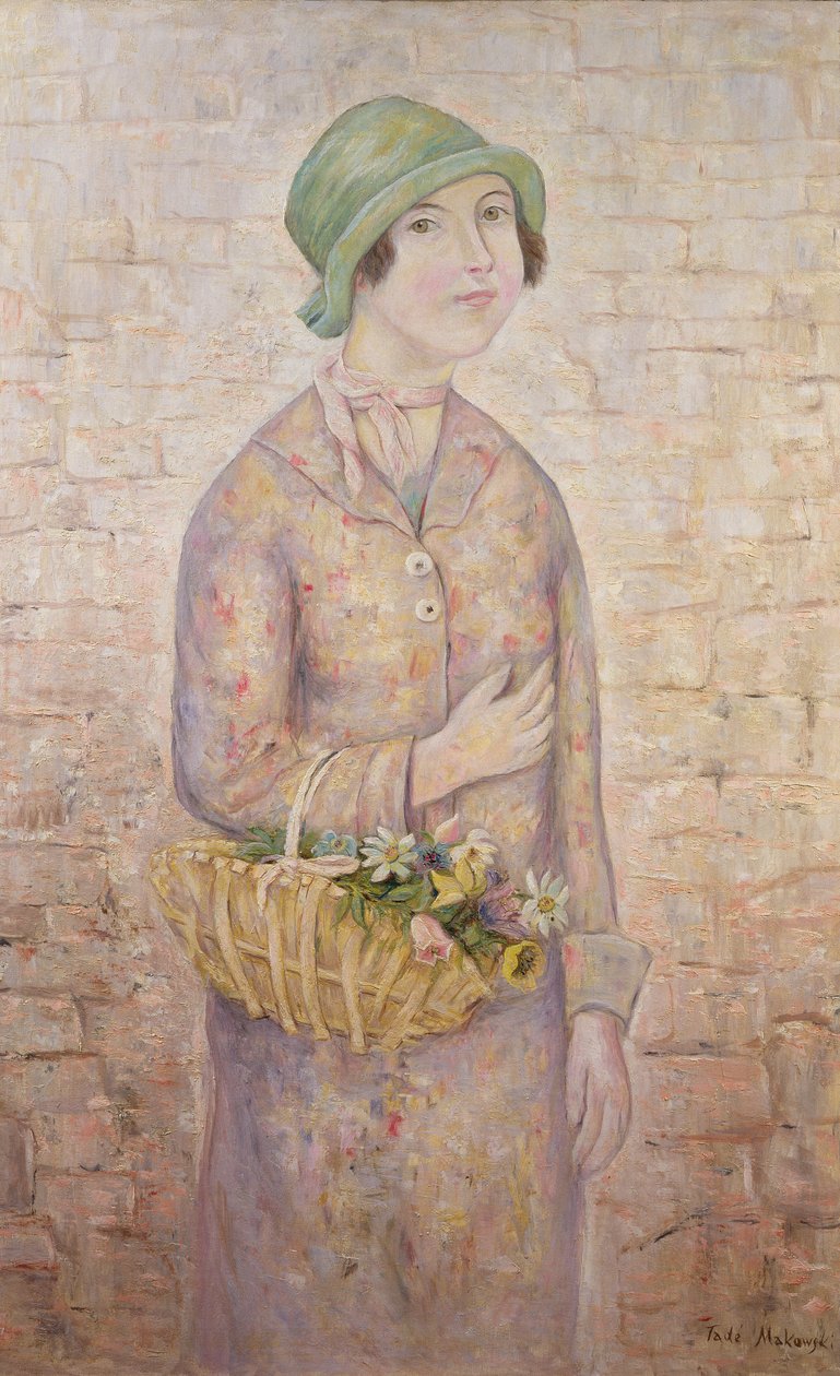 En pige med en kurv med blomster af Tadeusz Makowski