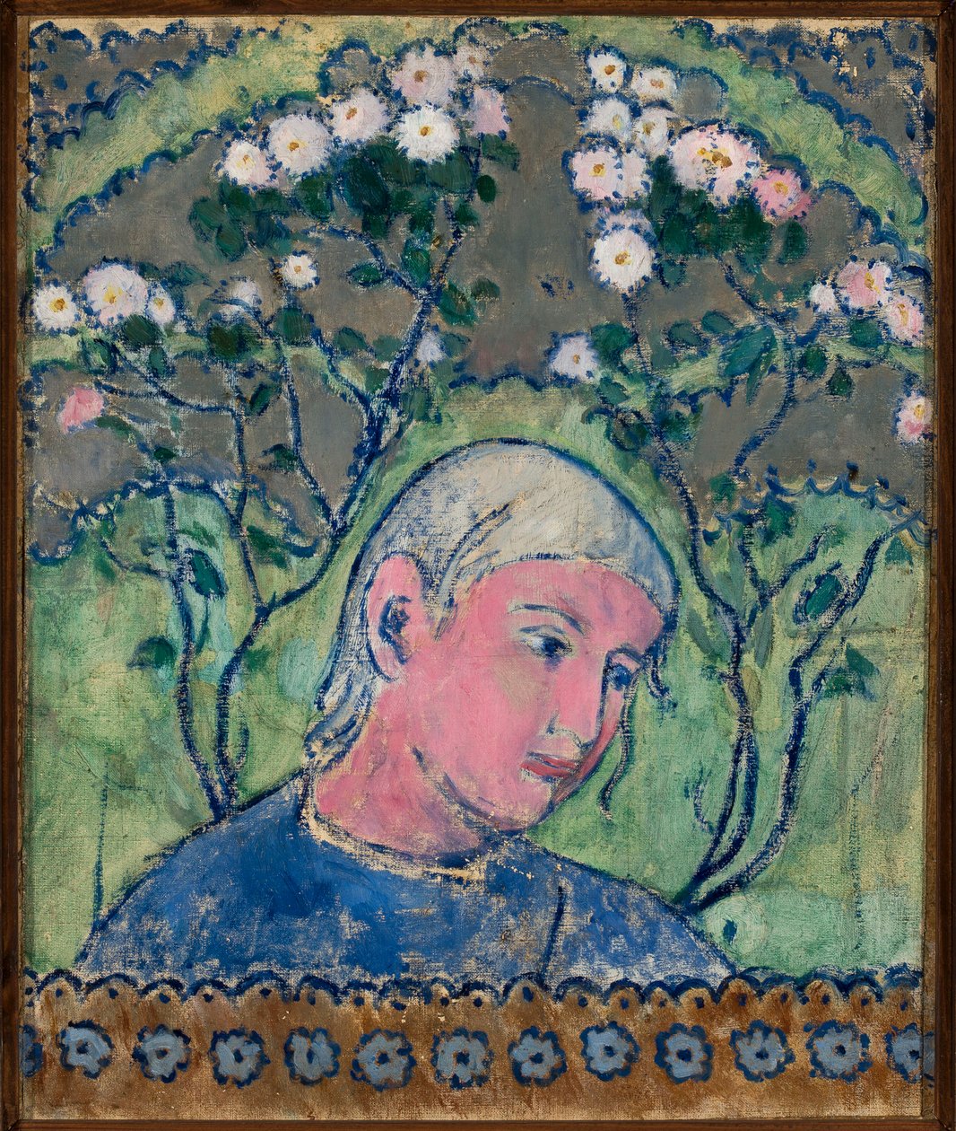 Hoved af en pige med blomster af Tadeusz Makowski
