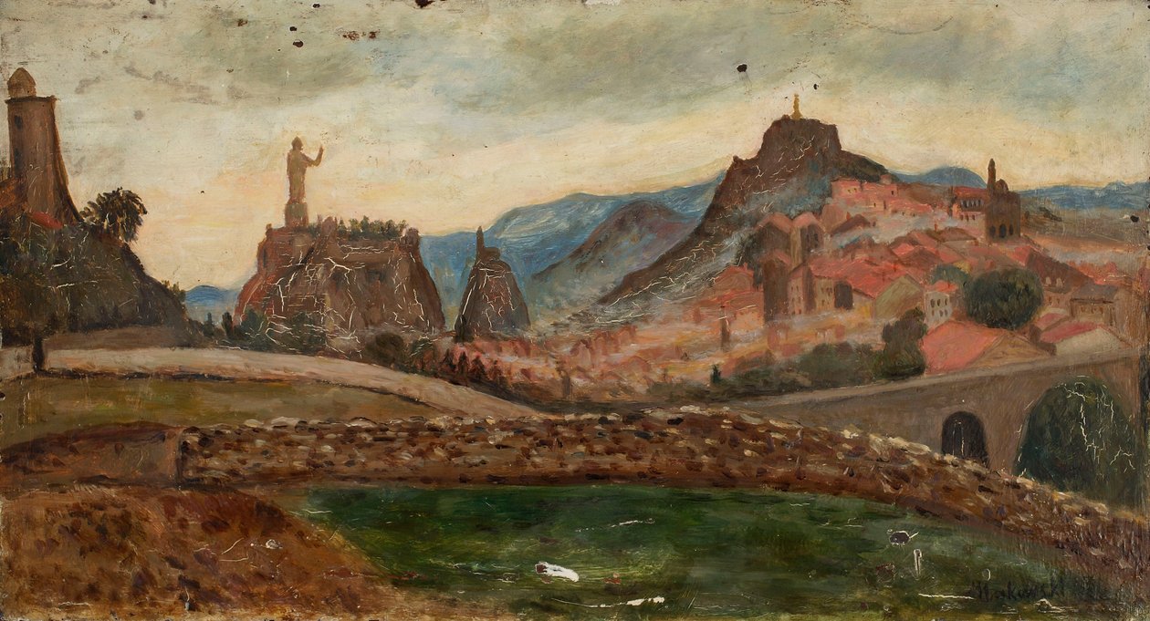 Lille by på en bakke (Omegnen omkring Le Puy med Château de Polignac) af Tadeusz Makowski