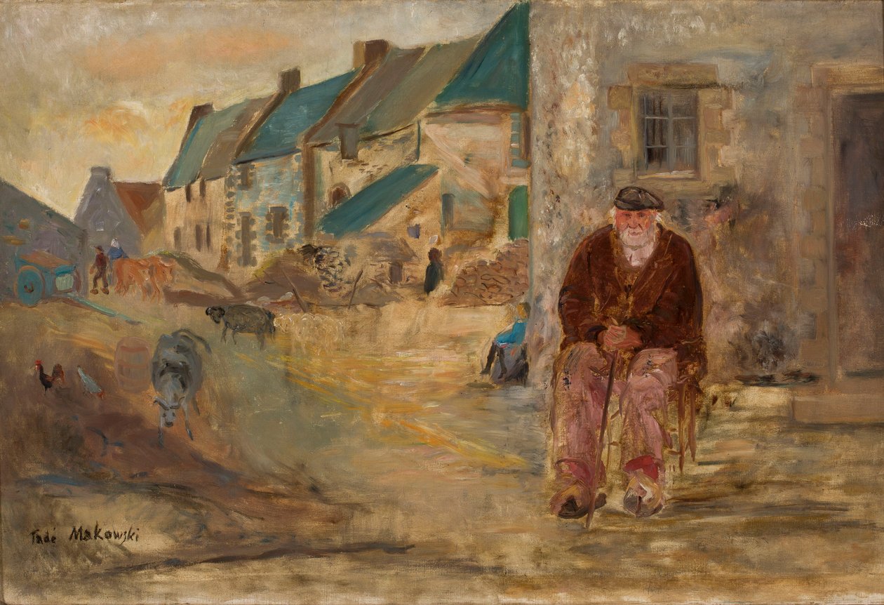 Et bretonsk landskab med en gammel fisker af Tadeusz Makowski