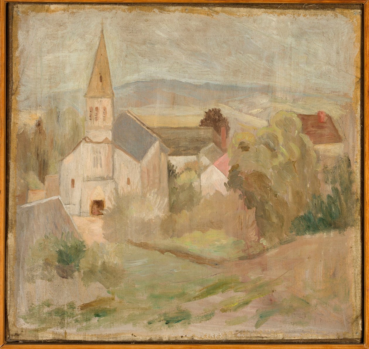 Landskab med en lille kirke (La Comelle) af Tadeusz Makowski