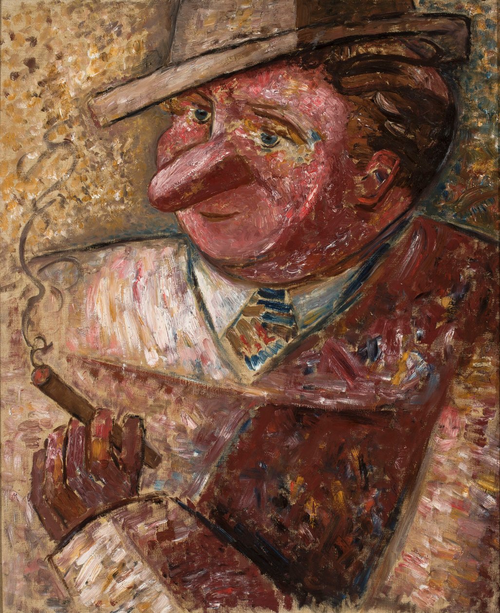Portræt af en mand med hat og cigar af Tadeusz Makowski