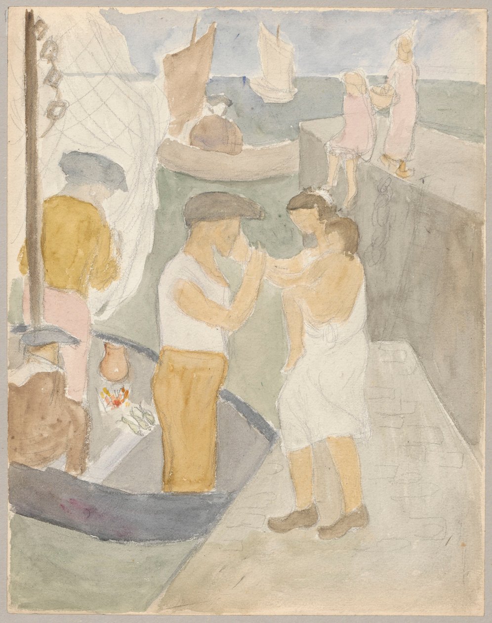 Familie stående i havnen af Tadeusz Makowski