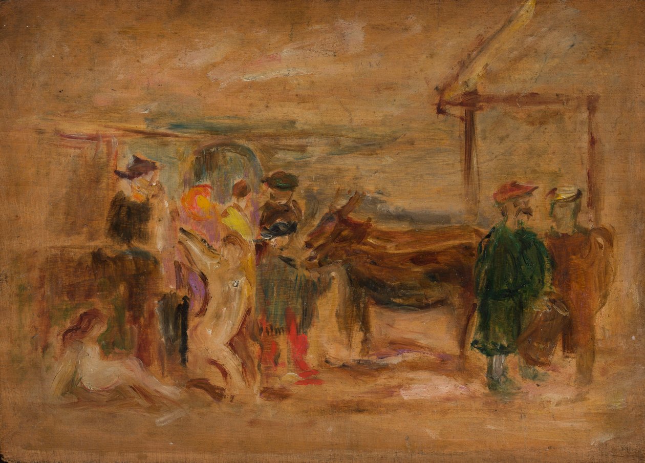 Figurscene med æsler af Tadeusz Makowski