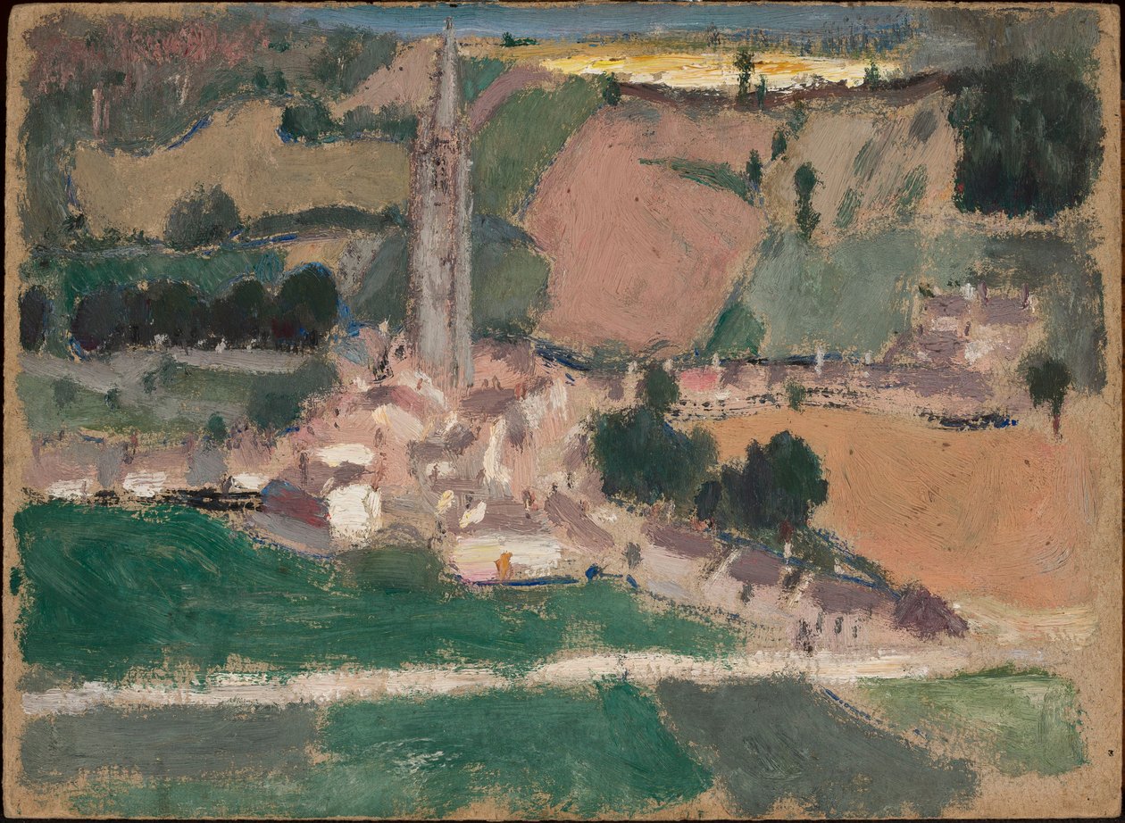 Udsigt over en lille by med kirketårn af Tadeusz Makowski