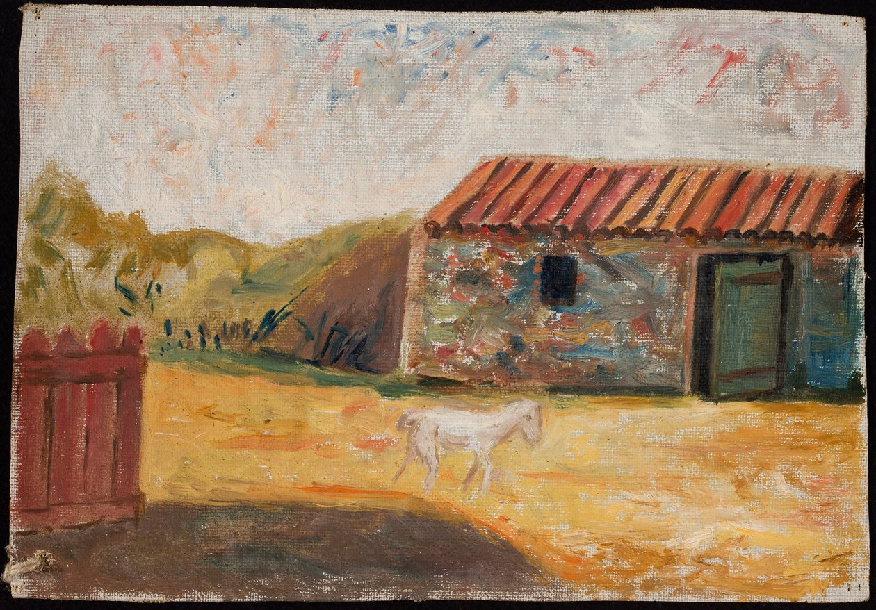 En bondegård med et hvidt føl af Tadeusz Makowski