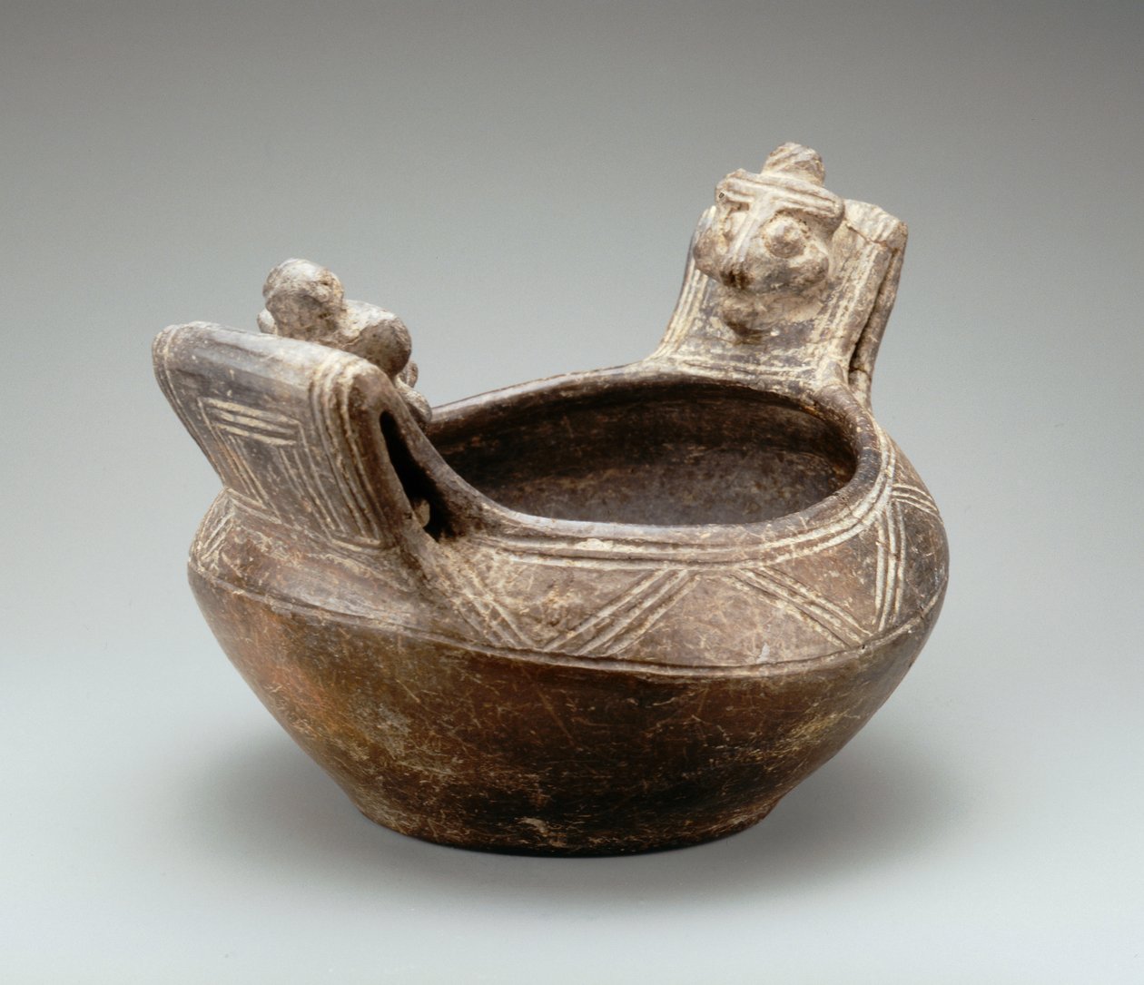 To-hovedet skål (keramik) af Taino Culture