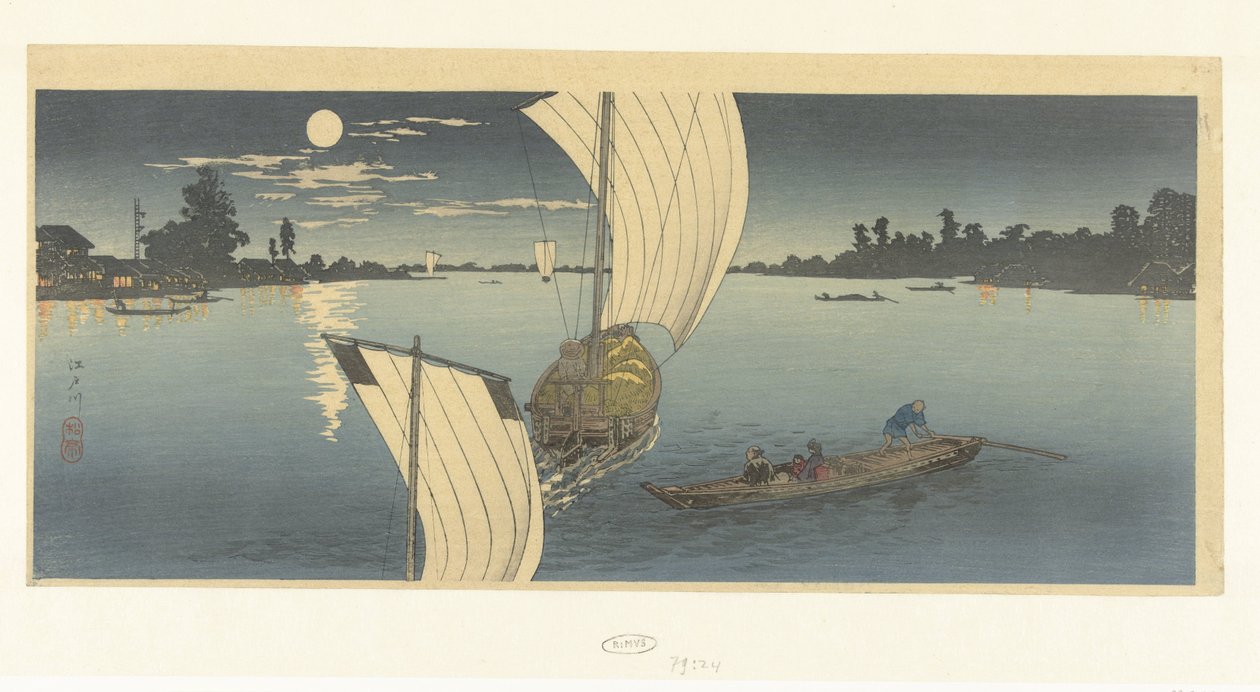 Aftenscene ved Edo-floden Edogawa (titel på objekt) af Takahashi Hiroaki