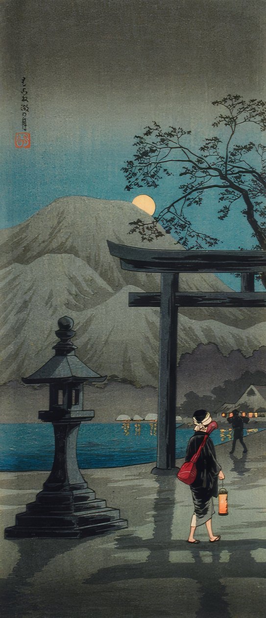 Hakone See im Mondschein af Takahashi Hiroaki