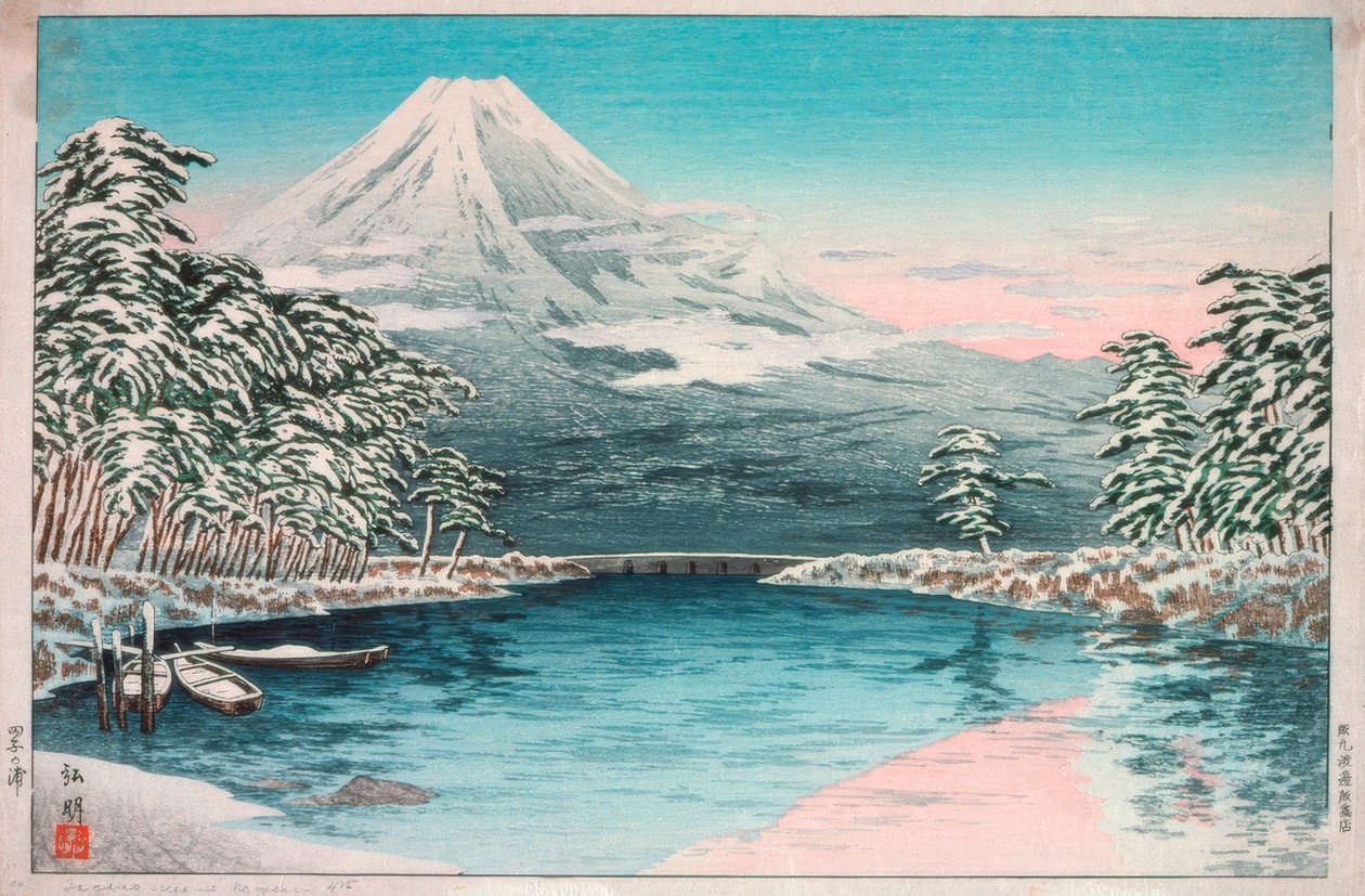 Mt. Fuji set fra Tagonoura, sneklædt landskab af Takahashi Hiroaki