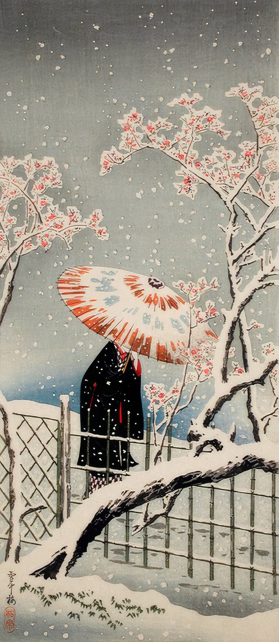 Blommetræ i sneen af Takahashi Hiroaki