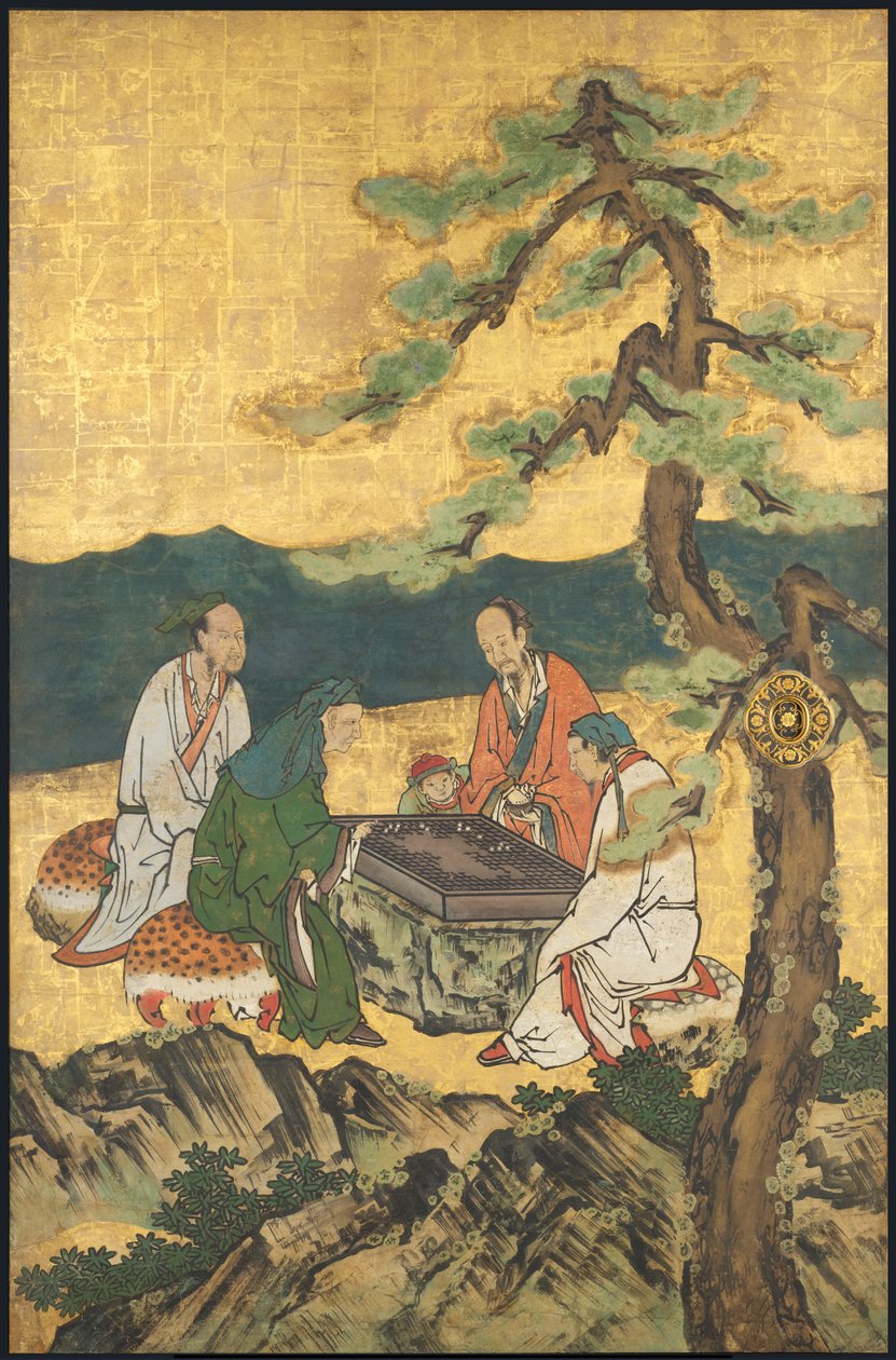 A Game of Go, fra de fire Præstationer, begyndelsen af det 17. århundrede (glideskærm; blæk, farve og guld på papir) af Takanobu Kano